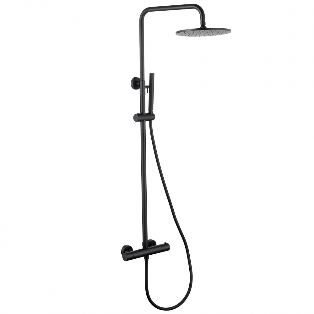 Душевая стойка ABBER Wasser Kreis AF8160BL с термостатом без излива, черный матовый