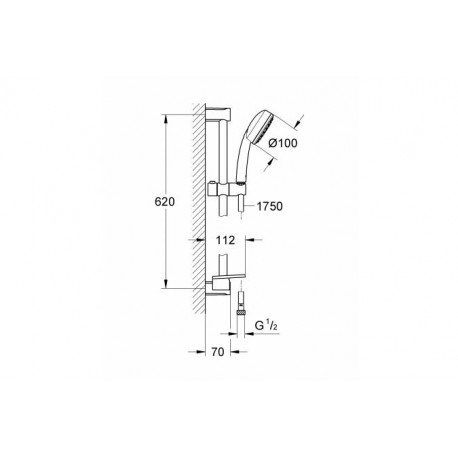 Душевой гарнитур GROHE New Tempesta Cosmopolitan 100 I с полочкой, душевая штанга 600 мм, хром 26083002