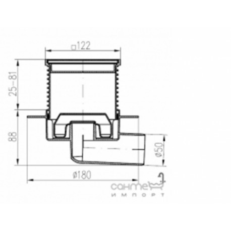 Душевой трап с решеткой D50, нерж. сталь, 122х122 MCH L 425 XL NEPTUN LABYRINTH (Чехия)