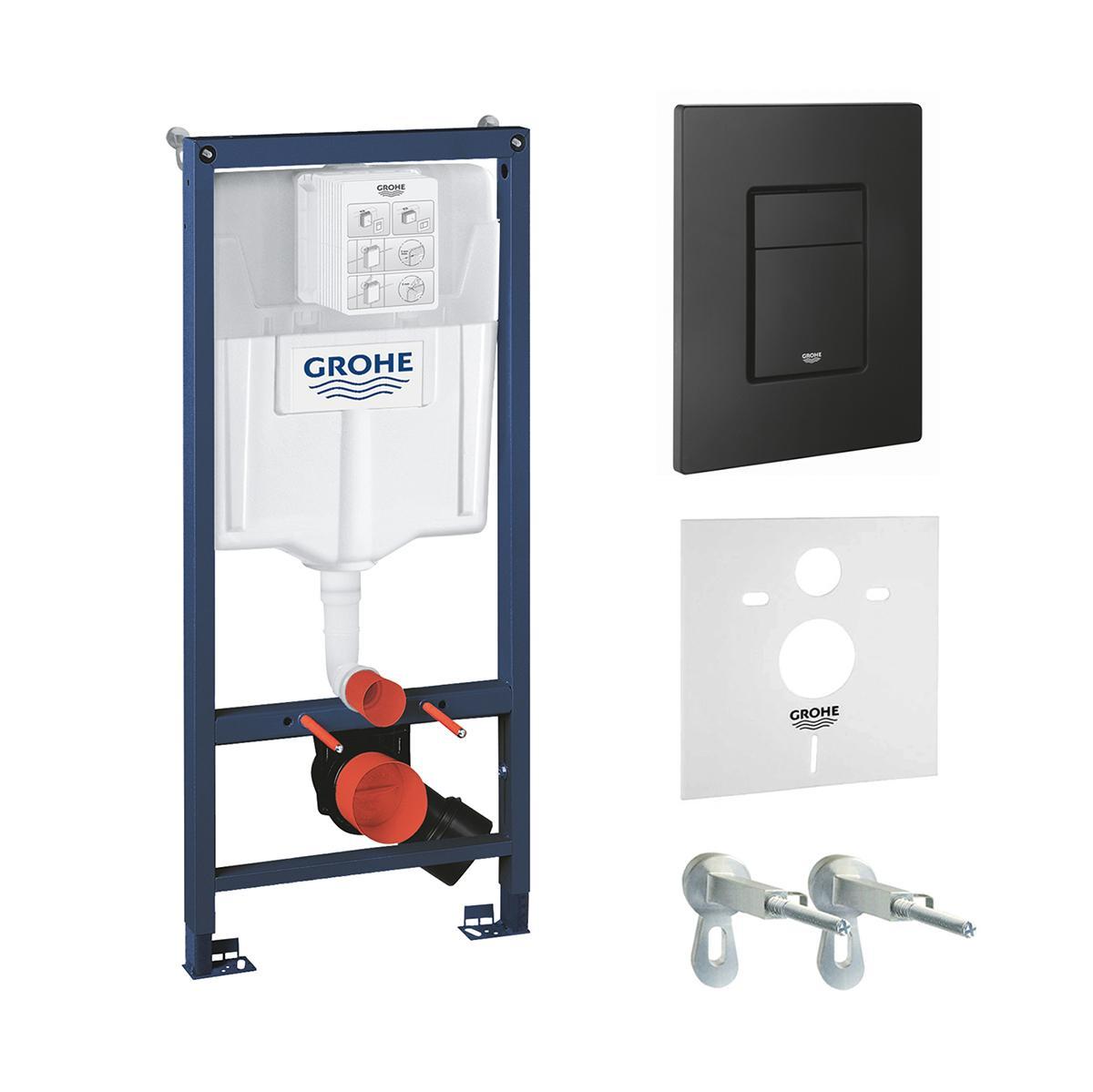Готовый комплект 3в1 ( Инсталляция Grohe Rapid и подвесной унитаз ) с черной панелью смыва 100046