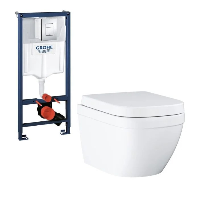 Комплект 4в1: Инсталляция 38772001, унитаз с крышкой-сиденьем GROHE Euro Ceramic 39703000/38772001