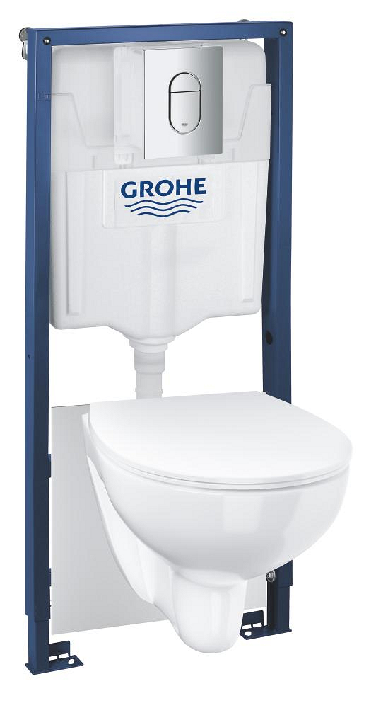 Комплект 5в1: Инсталляция с панелью смыва, унитаз с сиденьем Grohe Bau Ceramic Slim 36504000