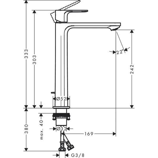 Смеситель для раковины 240, с донным клапаном, хром Hansgrohe Rebris S 72580000