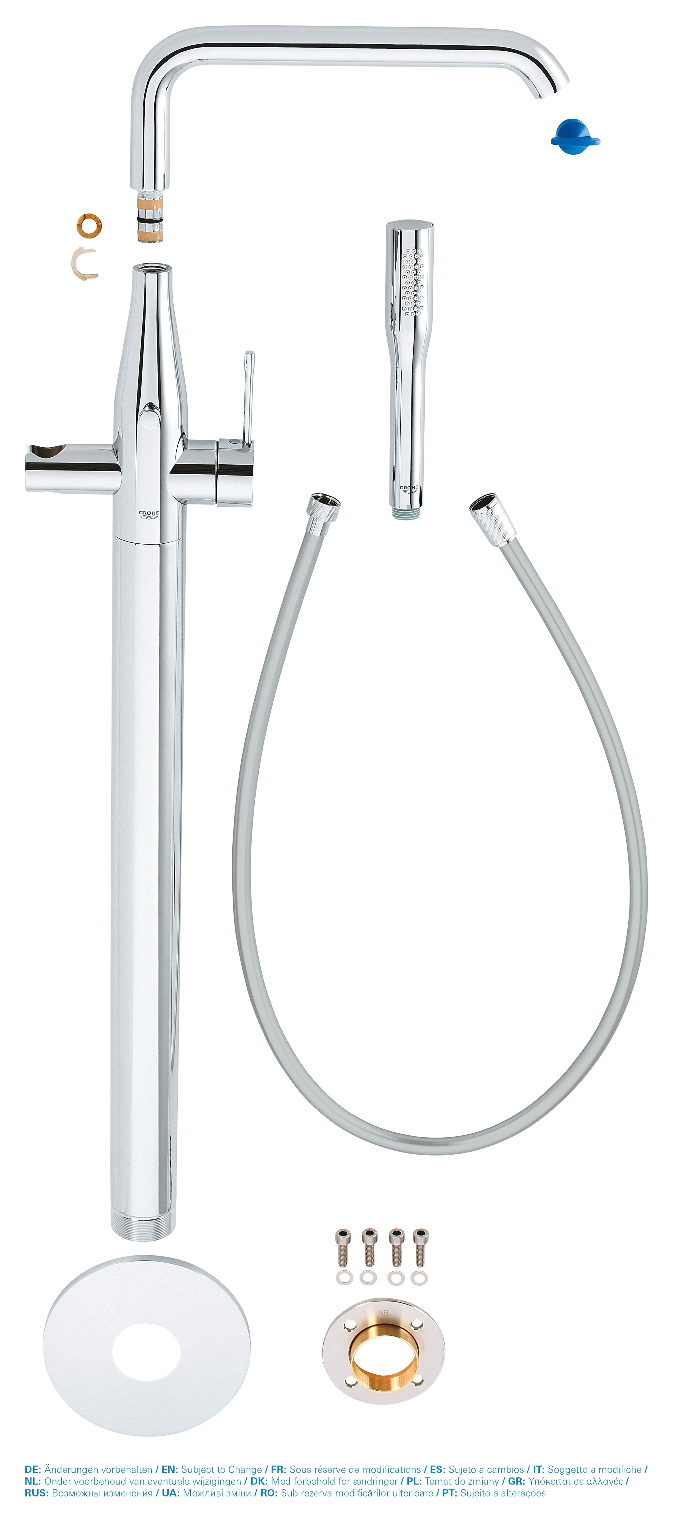 Смеситель для ванны GROHE Essence+ с душевым гарнитуром, верхняя монтажная часть, напольный монтаж, хром 23491001